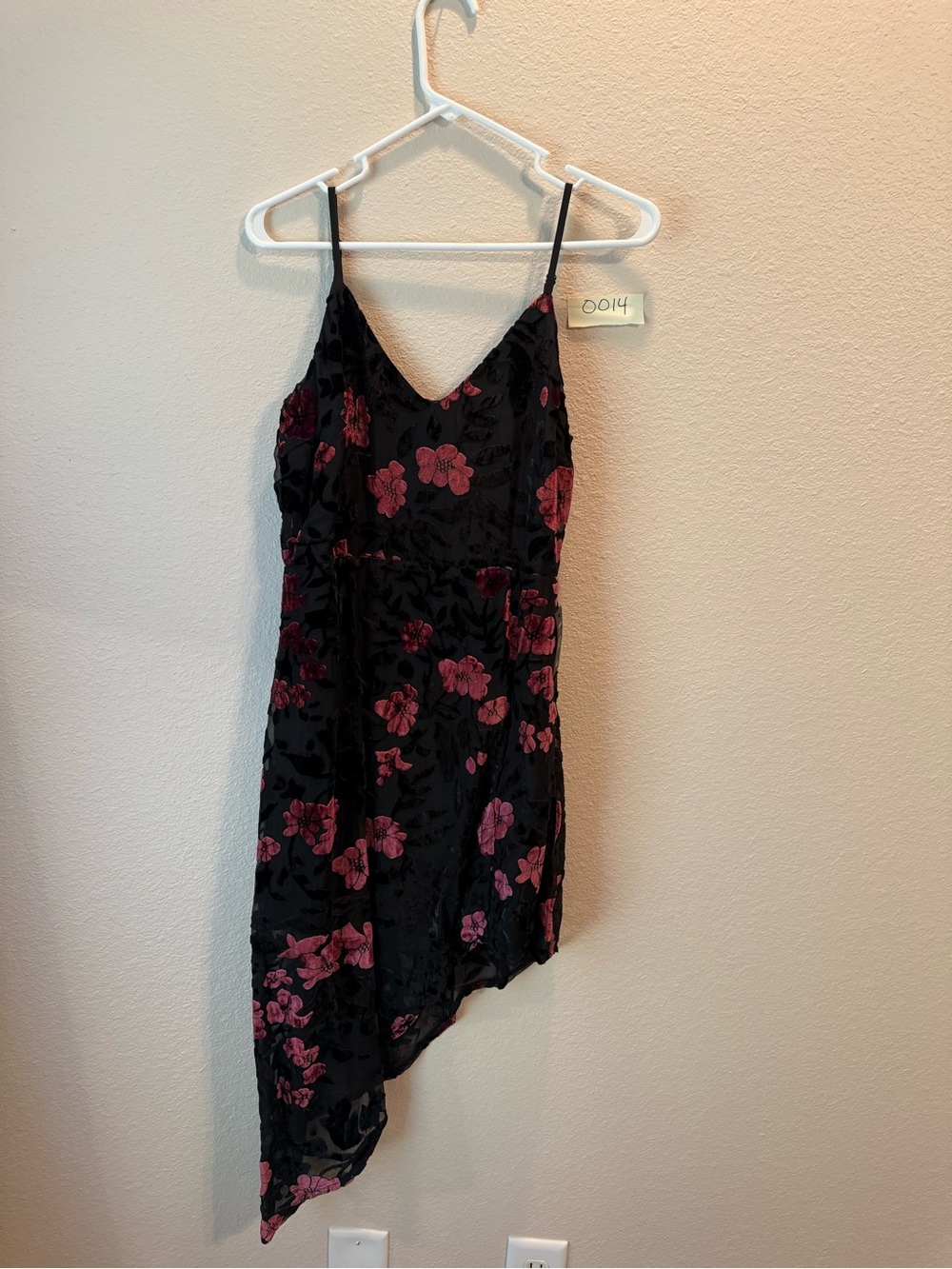Lulu's Black Slip Dress with Pink Floral Print — Asymmetrical Hem